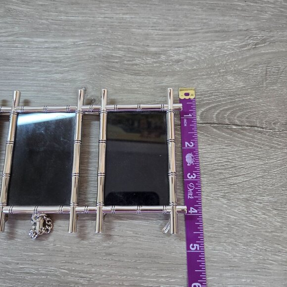 Triple Silver Bamboo-Inspired Picture Frame With Easel Backing Holds 3 Photos - Picture 9 of 10